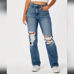 NWT Hollister Ultra High-Rise Ripped Medium Wash Dad Jeans